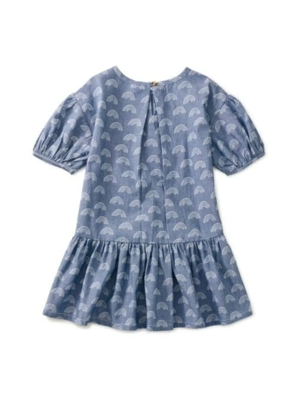 Tea Collection Girl’s Denim Blue Rainbow Puff-Sleeve Dress Size 7 100% Cotton